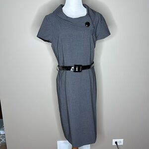 Tahari Arthur S. Levine belted midi career dress gray size 12.